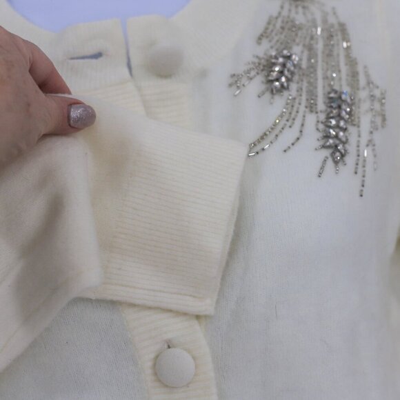 NWT Talbots L cream embellished sparkly covered button cardigan - Picture 3 of 7